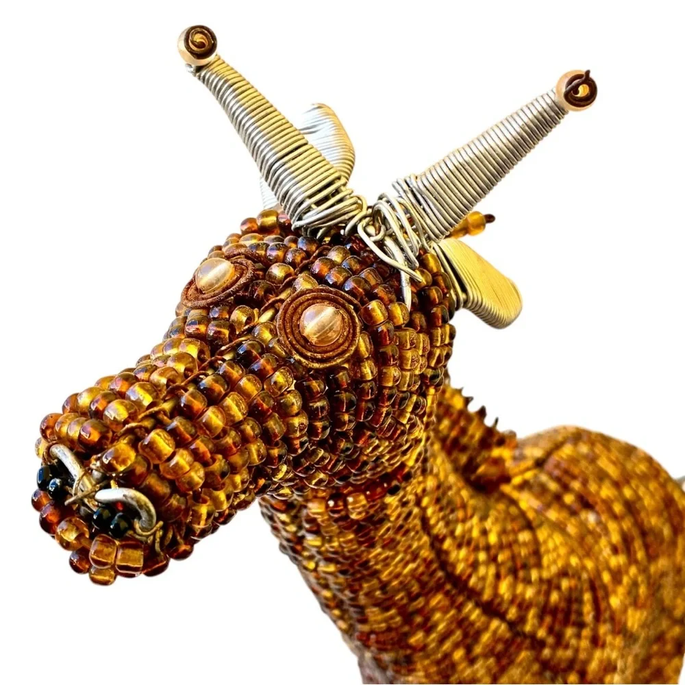 African Bead + Wire Giraffe Decorative Sculpture 13